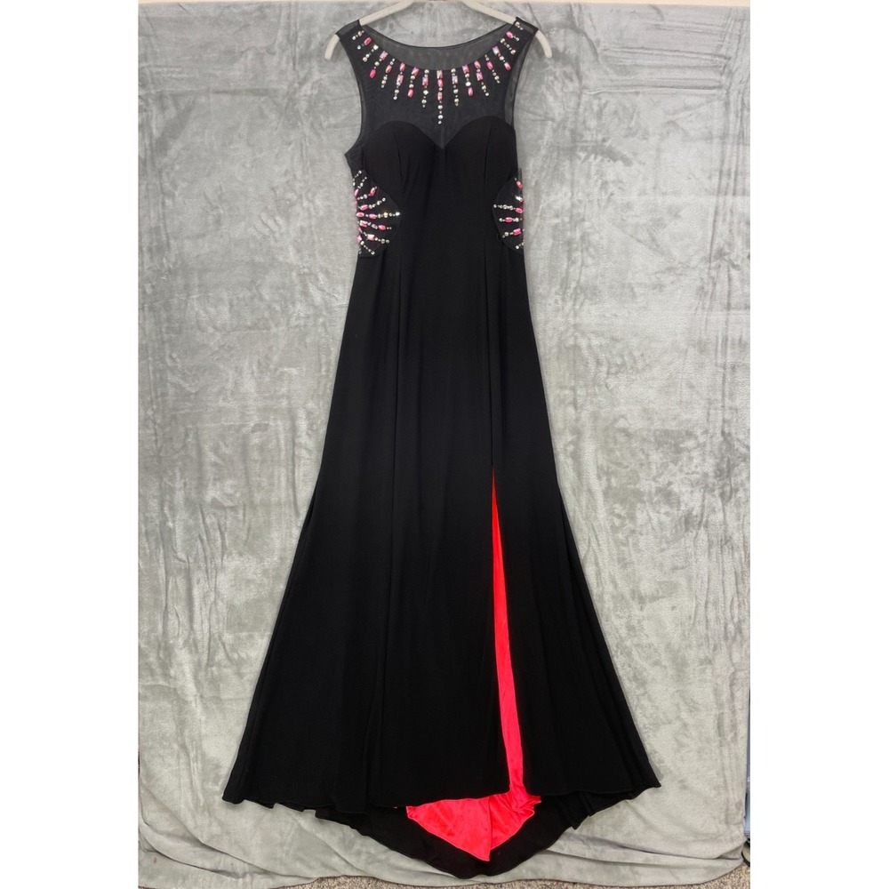 BLONDIE NITES Size 11 Beaded Sleeveless‎ Maxi Evening Prom Gown Dress Black Pink